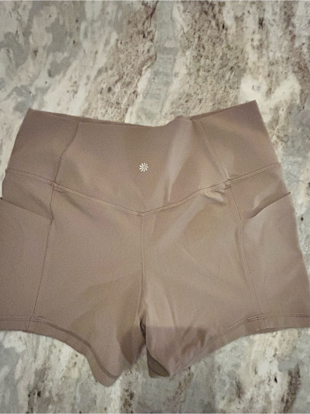 Athleta Athletic Shorts - Taupe with side phone pockets